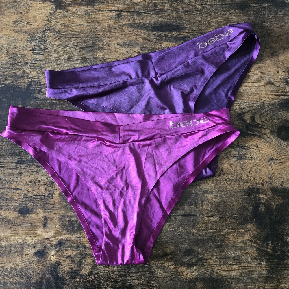 NWOT Bebe Skily Panties Satin No Line Panty Underwear Set Sz M
